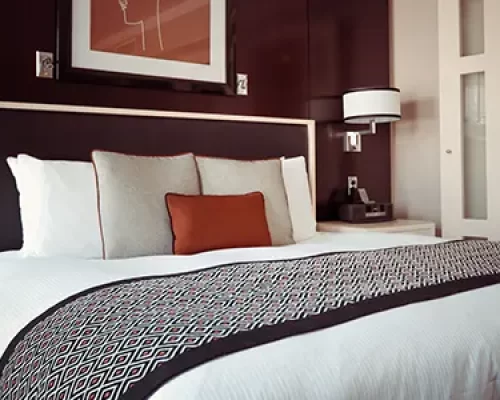 hotel room bed